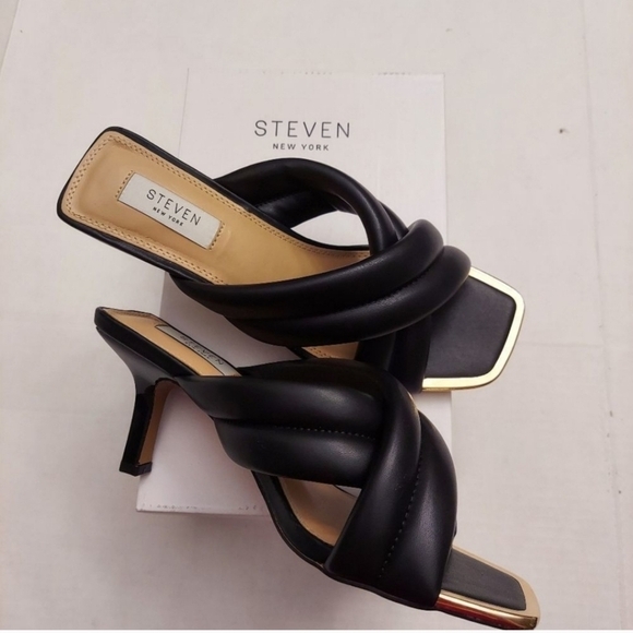 STEVEN NEW YORK Imara Heeled Slip On Black Sandals - Picture 11 of 11